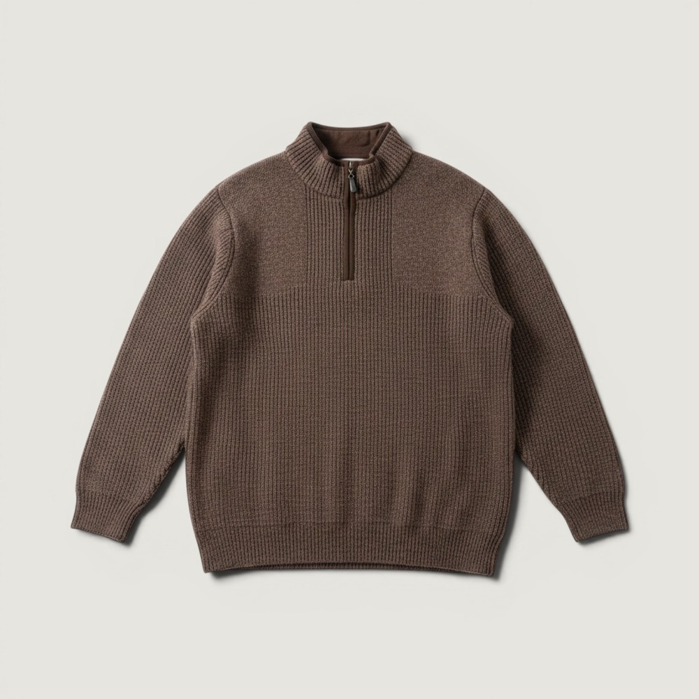 L.L. Bean Quarter Zip Merino Wool Windstopper Sweater Brown Medium